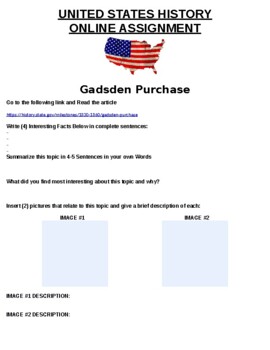 Preview of Gadsden Purchase ONLINE ASSIGNMENT