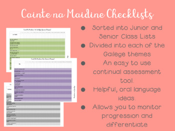Preview of Gaeilge Caint na Maidine Question List and Assessment Checklists (Junior Class)
