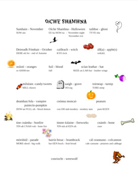 Preview of Gaeilge Oíche Shamhna/Halloween vocabulary and information 