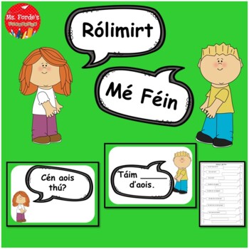 Preview of Gaeilge Rólimirt Poster & Worksheet Set Mé Féin (Irish Roleplay, Theme=Myself)