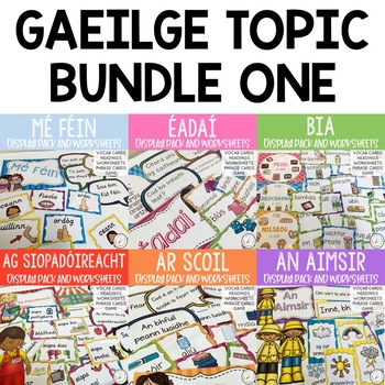 Preview of Gaeilge Topic Bundle 1 (Mé Féin,An Aimsir,Bia,Éadaí,Ag Siopadóireacht, Ar Scoil)