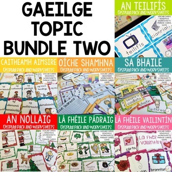 Preview of Gaeilge Topic Bundle 2 (An Teilifís,Sa Bhaile,Caitheamh Aimsire,Oíche Shahmna +