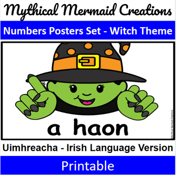 Preview of Halloween Witch Themed Numbers Poster Set - Gaeilge - Uimhreacha (0-10)