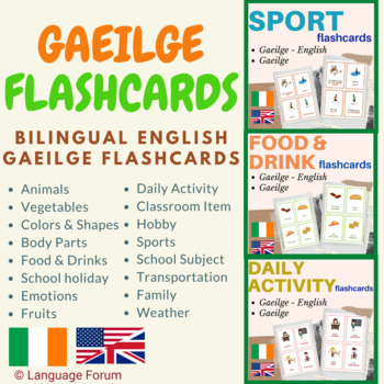 Preview of Gaeilge flashcards bundle (with English translations) | 900+ flash cards
