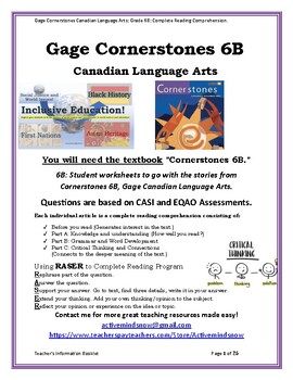 Preview of Gage Cornerstones Canadian Language Arts: Grade 6B: Reading Comprehension