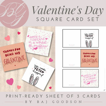 Preview of Gal-entine's Day Printable Card Set | 3 Blank Print Ready Mini Valentine Cards