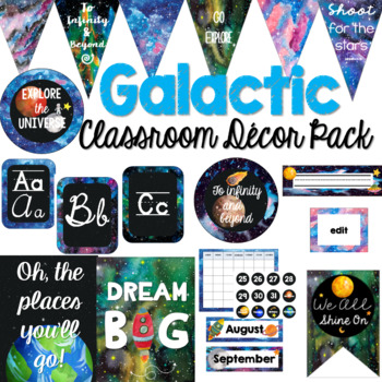 Galactic Space Classroom Decor Bundle (Editable)