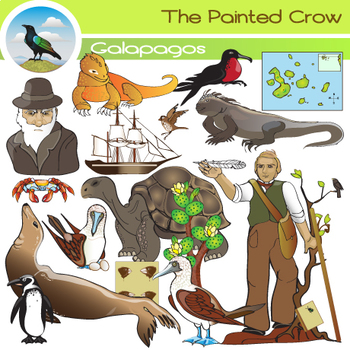 Preview of Galapagos Clip Art - Darwin - Evolution - Color & Blackline Illustrations