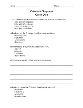 Preview of Galatians Chapter 6 Quick Quiz
