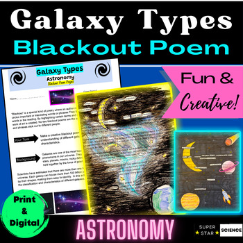 Preview of Galaxies & Galaxy Types Activity Blackout Poem Astronomy Project STEM Fun! MYP