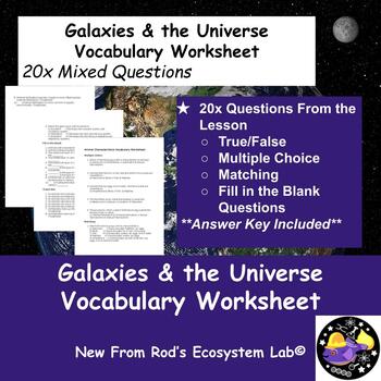 Preview of Galaxies of the Universe Vocabulary Worksheet w/Answer Key **Editable**