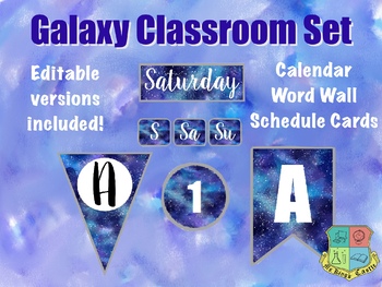 Preview of Galaxy Classroom Decor: Alphabet, Calendar, Numbers, Labels, Word Wall, Schedule