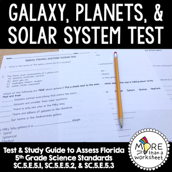 Preview of Galaxy, Planets, and Solar System Test and Study Guide--Florida Standards 5th Gr