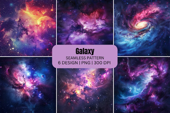 Preview of Galaxy Seamless Patterns Digital Paper Background