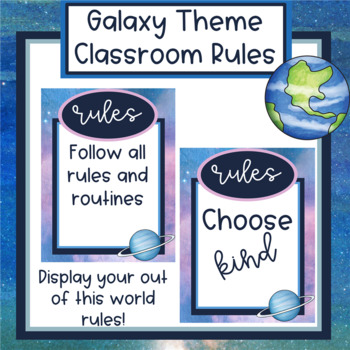 Preview of Galaxy Theme Classroom Rules - Editable