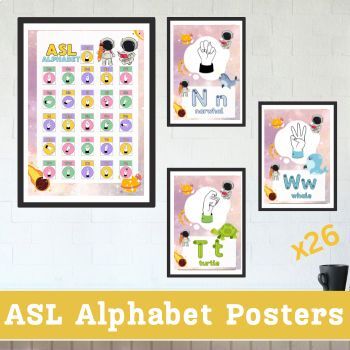 Preview of ASL Letter Sign Language Posters Preschool APRIL SOLAR ECLIPSE ASTORNOMY WALLART