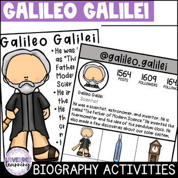 Preview of Galileo Galilei Biography Activities, Worksheets, Flip Book, & Report - Inventor