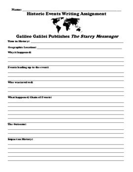 Preview of Galileo Galilei Publishes The Starry Messenger WRITING ASSIGNMENT