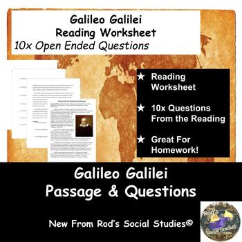 Preview of Galileo Galilei Reading Worksheet **Editable**