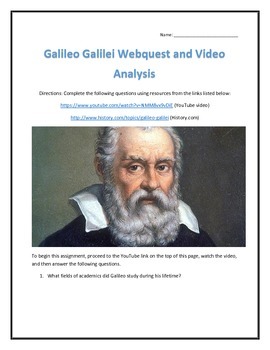 Preview of Galileo Galilei- Webquest and Video Analysis with Key