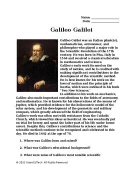 Preview of Galileo Galilei Worksheet!