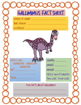Preview of Gallimimus Dinosaur Fact Worksheet