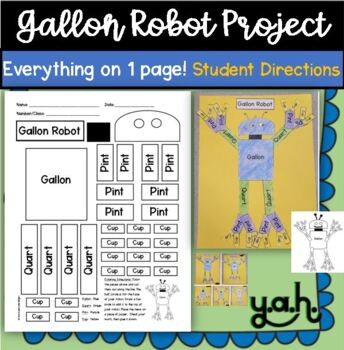 Preview of Gallon Man Robot Customary Capacity Activity Art Project Pint, Quart Math Review