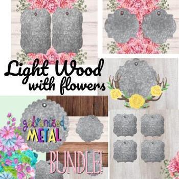 Preview of Galvanized Metal: Light Wood WITH Flowers|Rustic Farmhouse