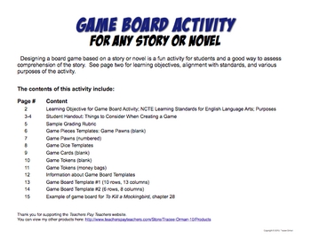 Preview of Game Board Activity Lesson for ANY Story or Novel