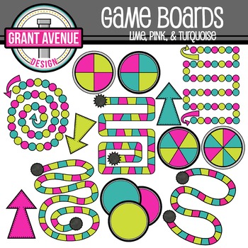 Preview of Game Boards Clipart - Lime, Pink, and Turquoise - Gameboards Clip Art