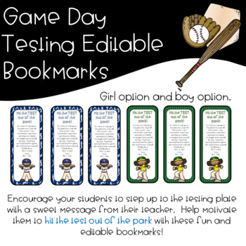 Preview of Game Day Baseball Testing Bookmarks *EDITABLE*