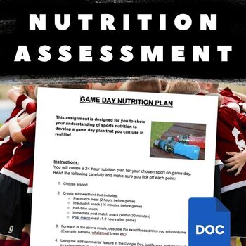 Preview of Game Day Nutrition Assignment- - (Includes Assessment Rubric)