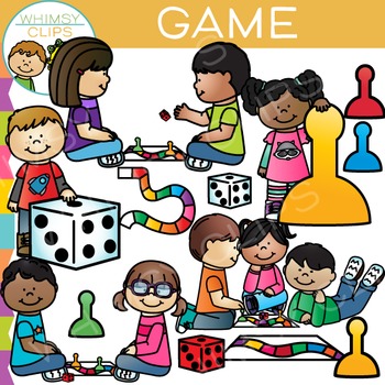 Preview of Kids Playing Games and Game Pieces Clip Art
