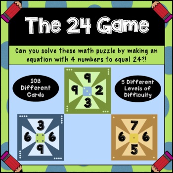Preview of Game - Make 24 - Critical Thinking Arithmetic Math Game!