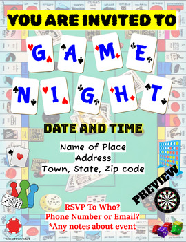 Preview of Game Night Invitations THREE templates to choose  EDIT ON GOOGLE SLIDES