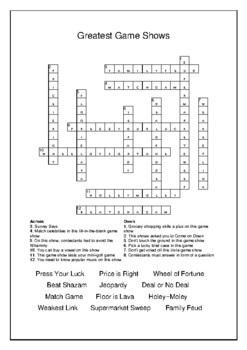 Game Show Crossword Puzzle and Word Search Fun Bell Ringer TPT
