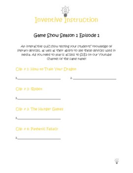 Preview of Game Show: Season 1 Episode 1 Accompanying worksheet