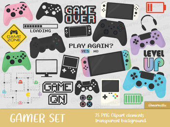 Preview of Gamer Clipart Set - videogames, gaming, console, game, over, play, gamepad, pc