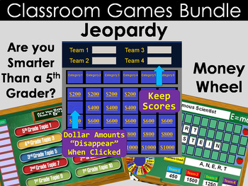 Preview of Jeopardy Template (Google Slides & PP), Money Wheel, Smarter than a 5th Grader