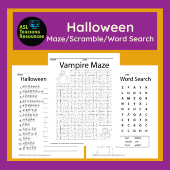 Preview of Games for Sign Language – Halloween Maze/Scramble/Word Search