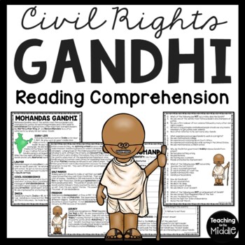 Preview of Gandhi Biography Reading Comprehension Worksheet India Civil Rights Leader