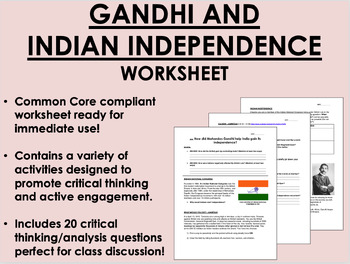 Preview of Gandhi and Indian Independence worksheet - Decolonization - Global/World History