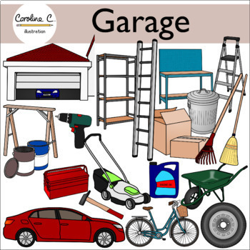 car in garage clipart black and white