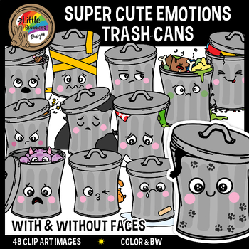 Preview of Garbage Bin Trash Can Faces - Emotions Feelings - Earth Day Clipart