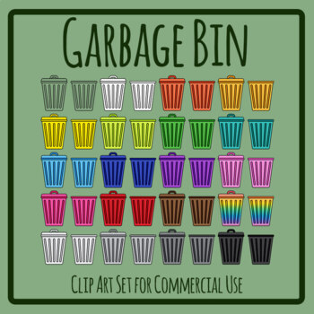 Garbage Bins / Rubbish Cans / Trash - Lid On / Lid Off Clip Art / Clipart