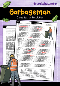 Preview of Garbageman - Cloze with solution - Professions (English)