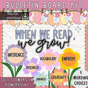 Preview of Garden Flowers  - Library Bulletin Board Kit - Reading Decor - Editable