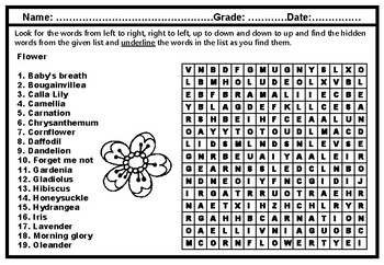 garden flowers word search puzzle worksheet spring vocabulary sub plan