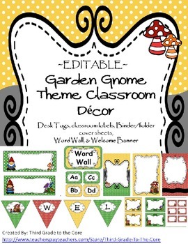 Preview of Garden Gnome Classroom Decor - EDITABLE!