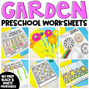 Preview of Garden, Plants and Flowers Math and Literacy Worksheets Preschool Activities